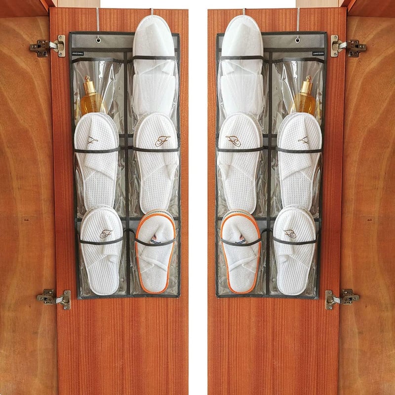 ANZORG 2 Packs Over The Door Hanging Closet Shoes Holder Organizer Shoe Storage Shoe Rack with 6 Pockets (Clear PVC Pockets) - Image 2